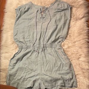 Light blue, embroidered romper
